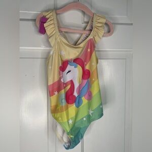NWT Girl Bathing Suit Ruffle Straps Toddler Swimsuit Rainbow Unicorn Size 5T